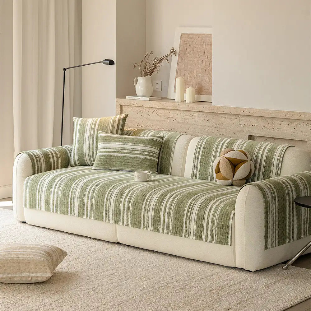 Natural Stripe Chenille Thickend Sofa Protection Washable Non-Slip Durable Couch Cover