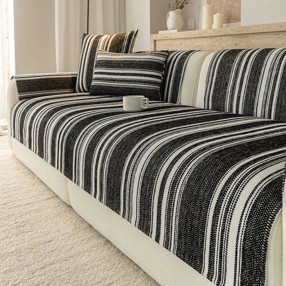 Natural Stripe Chenille Thickend Sofa Protection Washable Non-Slip Durable Couch Cover