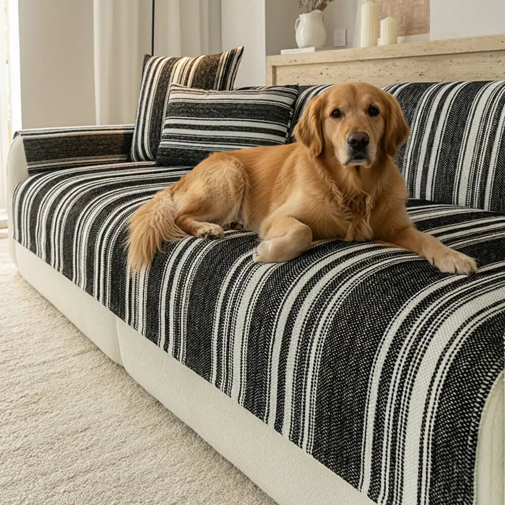 Natural Stripe Chenille Thickend Sofa Protection Washable Non-Slip Durable Couch Cover