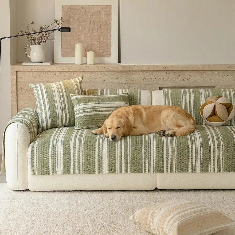 Natural Stripe Chenille Thickend Sofa Protection Washable Non-Slip Durable Couch Cover