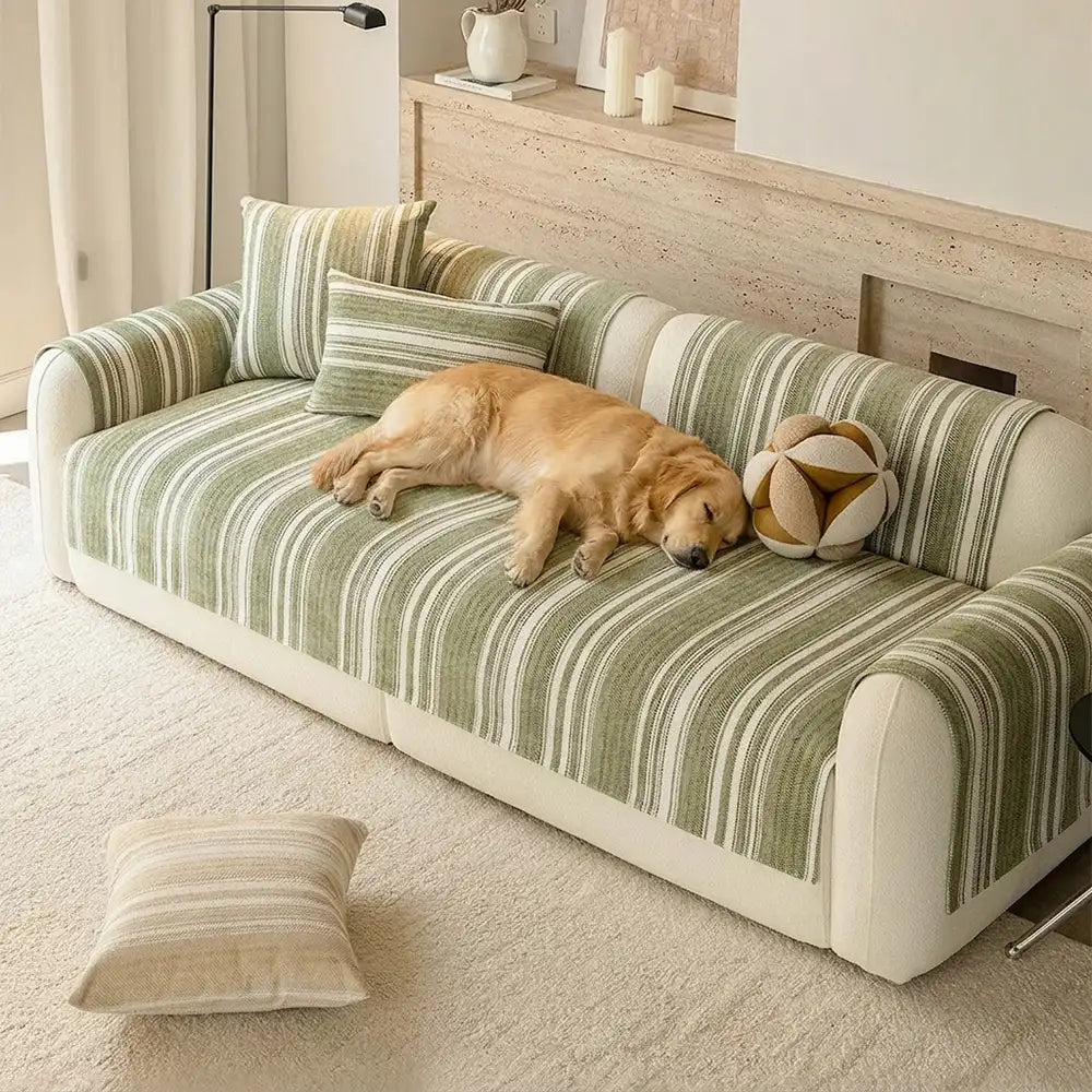 Natural Stripe Chenille Thickend Sofa Protection Washable Non-Slip Durable Couch Cover