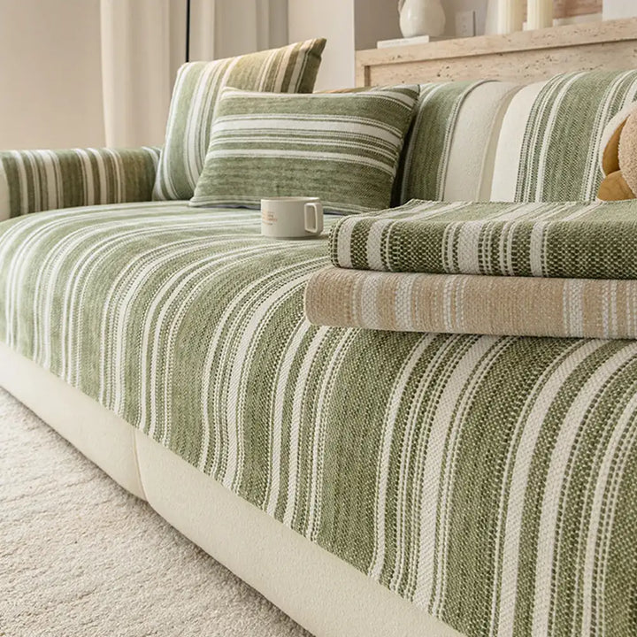 Natural Stripe Chenille Thickend Sofa Protection Washable Non-Slip Durable Couch Cover
