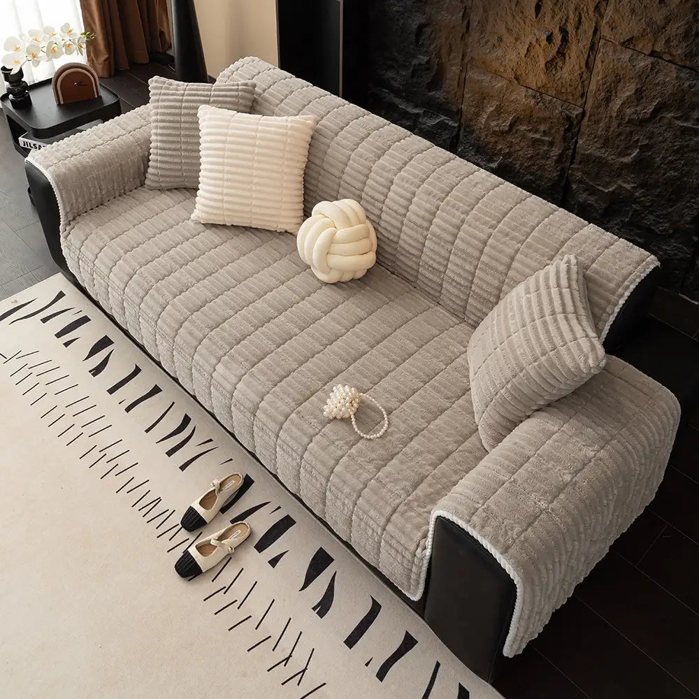 Waterproof One-Piece Cozy Flannel Sofa Protection Non-Slip Stretch Couch Cover