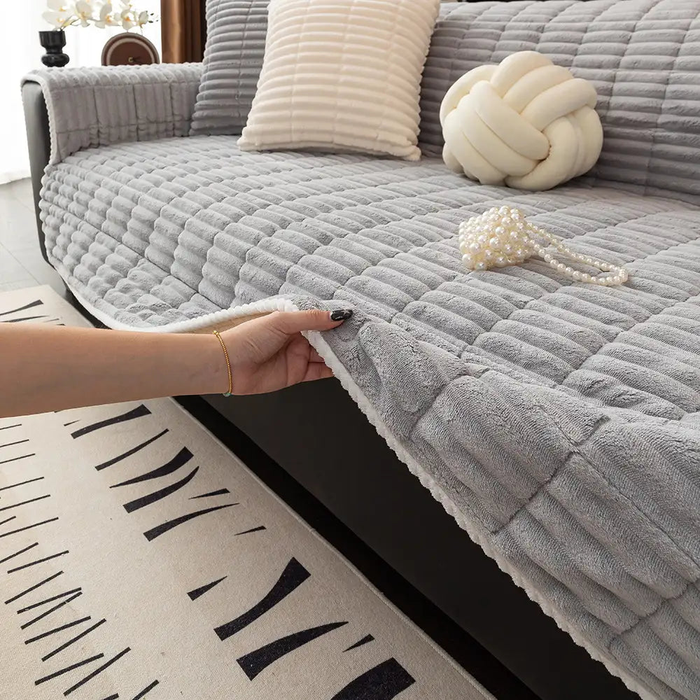 Waterproof One-Piece Cozy Flannel Sofa Protection Non-Slip Stretch Couch Cover