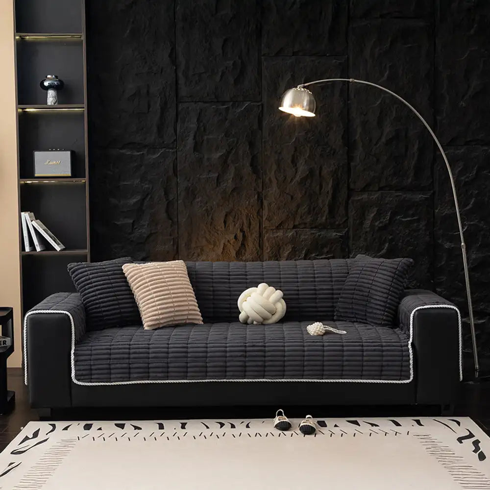Waterproof One-Piece Cozy Flannel Sofa Protection Non-Slip Stretch Couch Cover