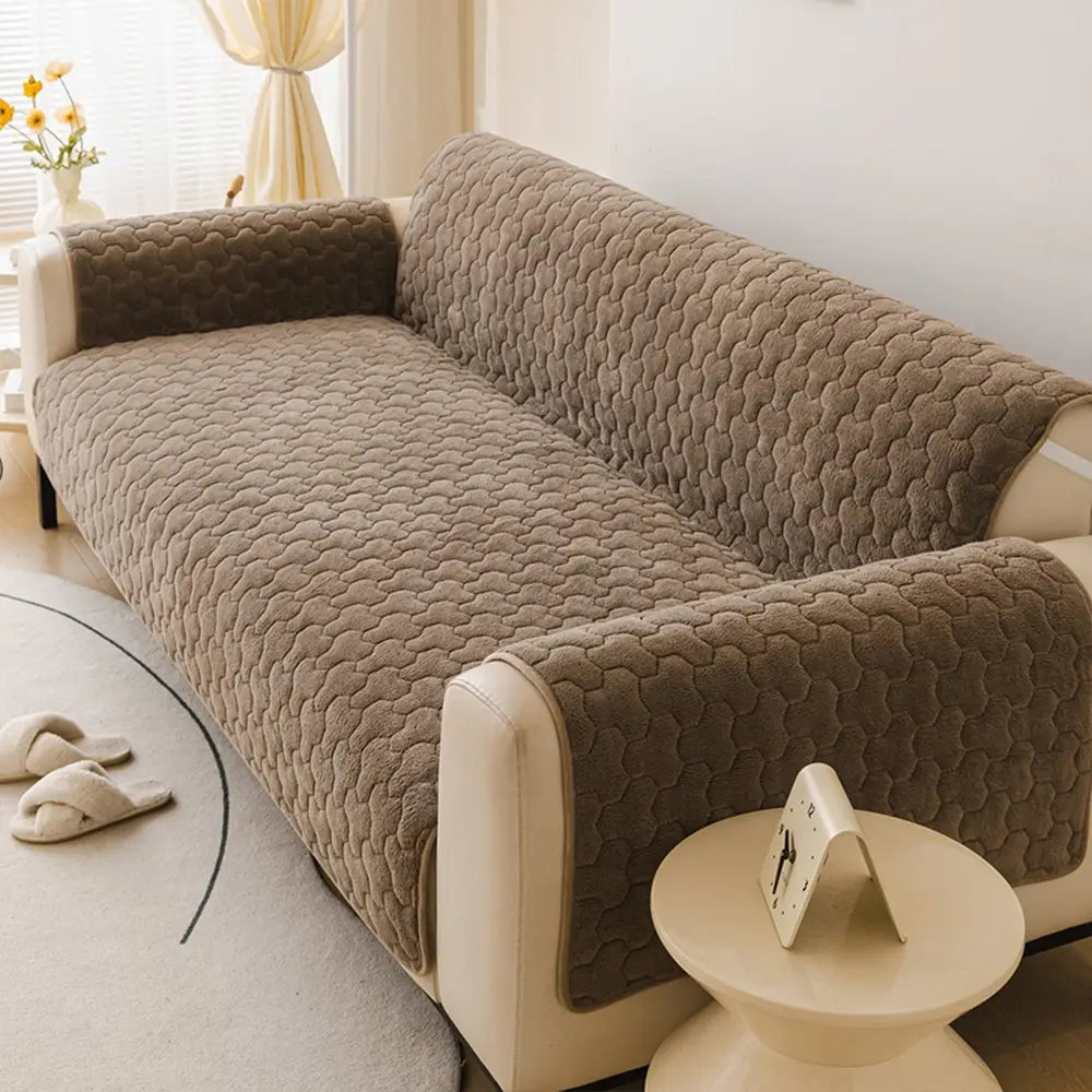One-Piece Short Plush Comfortable Skin-Friendly Furniture Protection Reinforced Couch Cover - Puzzle