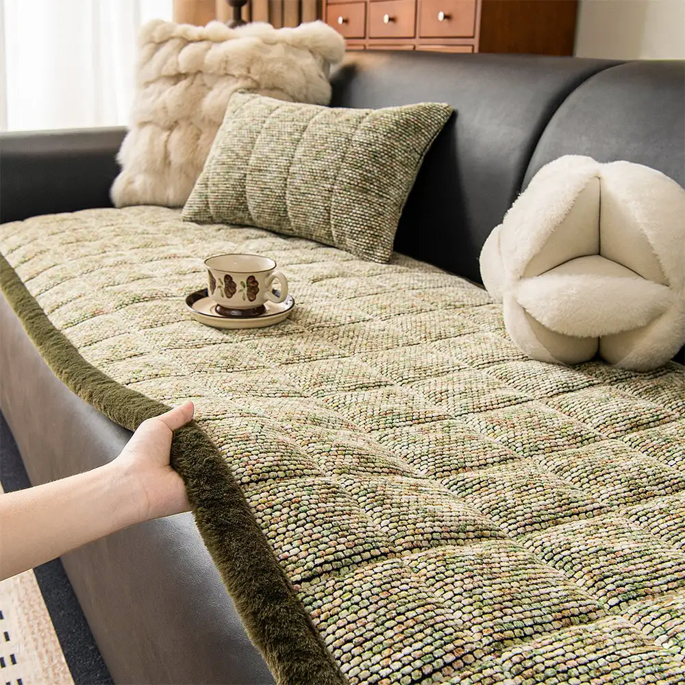 Pet-Friendly Chenille Textured One-Piece Non-Slip Waterproof Couch Cover with Frayed Edges