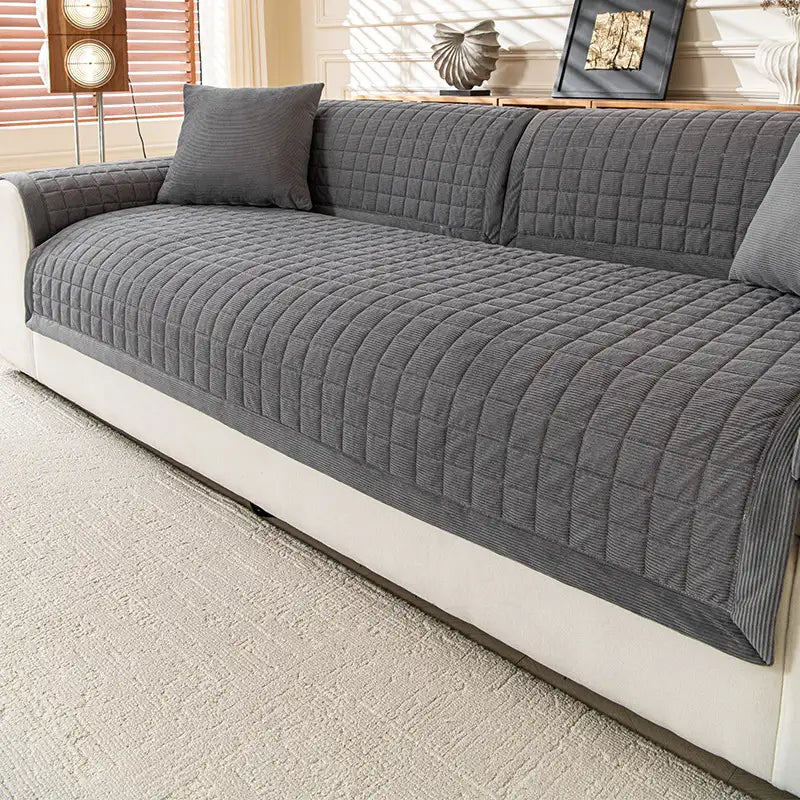 Quilted Square Simple Comfortable Sofa Protector Non-Slip Ultra-Soft Couch Cover