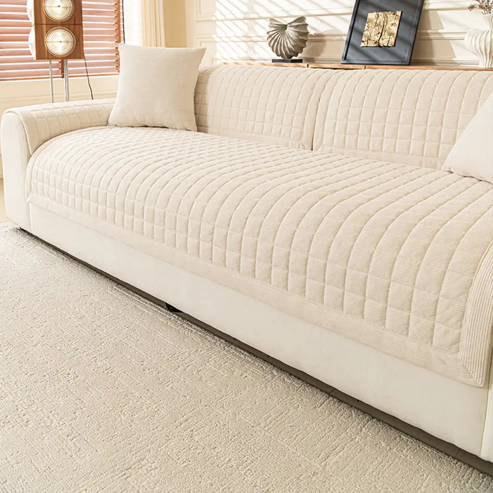 Quilted Square Simple Comfortable Sofa Protector Non-Slip Ultra-Soft Couch Cover