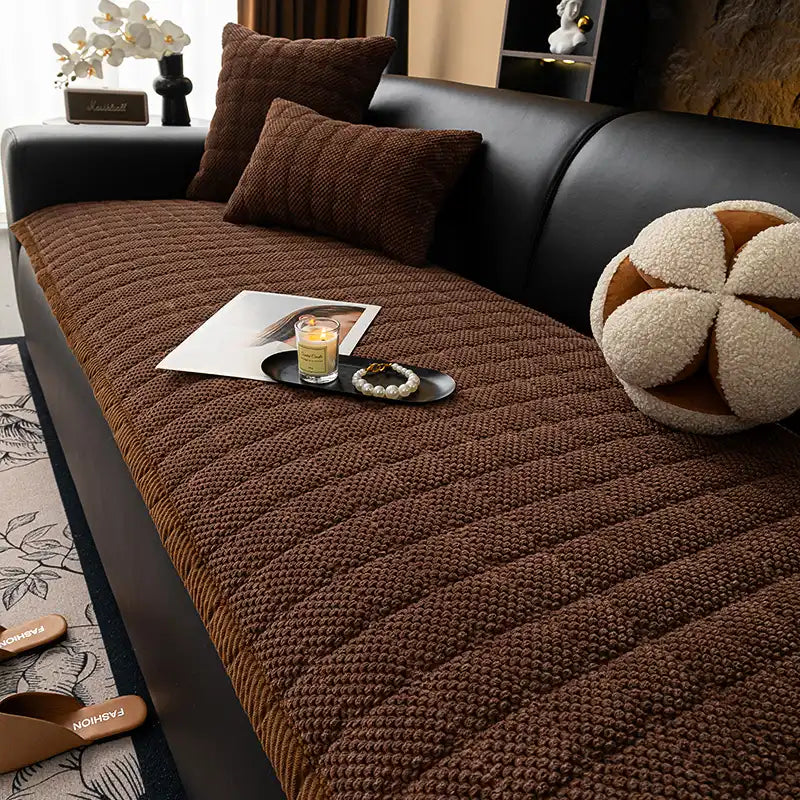 Square Corduroy Anti-Scratch Fabric Pet Friendly Non-Slip Cozy Couch Cover