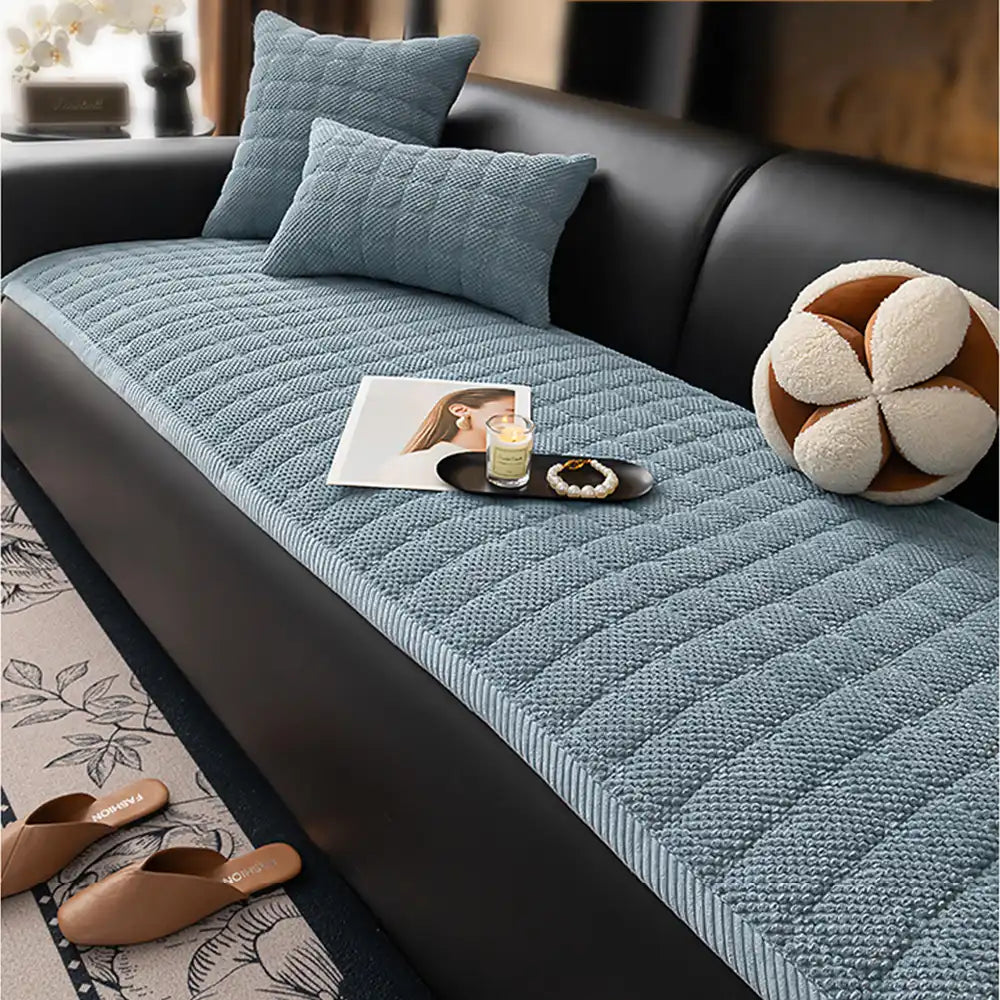 Square Corduroy Anti-Scratch Fabric Pet Friendly Non-Slip Cozy Couch Cover