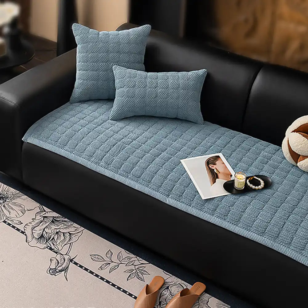 Square Corduroy Anti-Scratch Fabric Pet Friendly Non-Slip Cozy Couch Cover