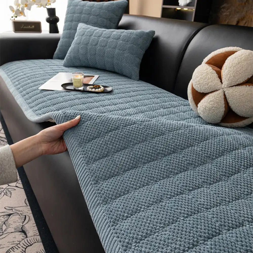 Square Corduroy Anti-Scratch Fabric Pet Friendly Non-Slip Cozy Couch Cover