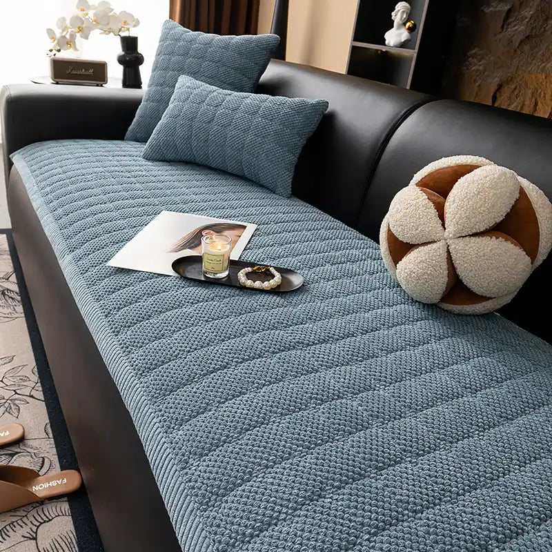 Square Corduroy Anti-Scratch Fabric Pet Friendly Non-Slip Cozy Couch Cover