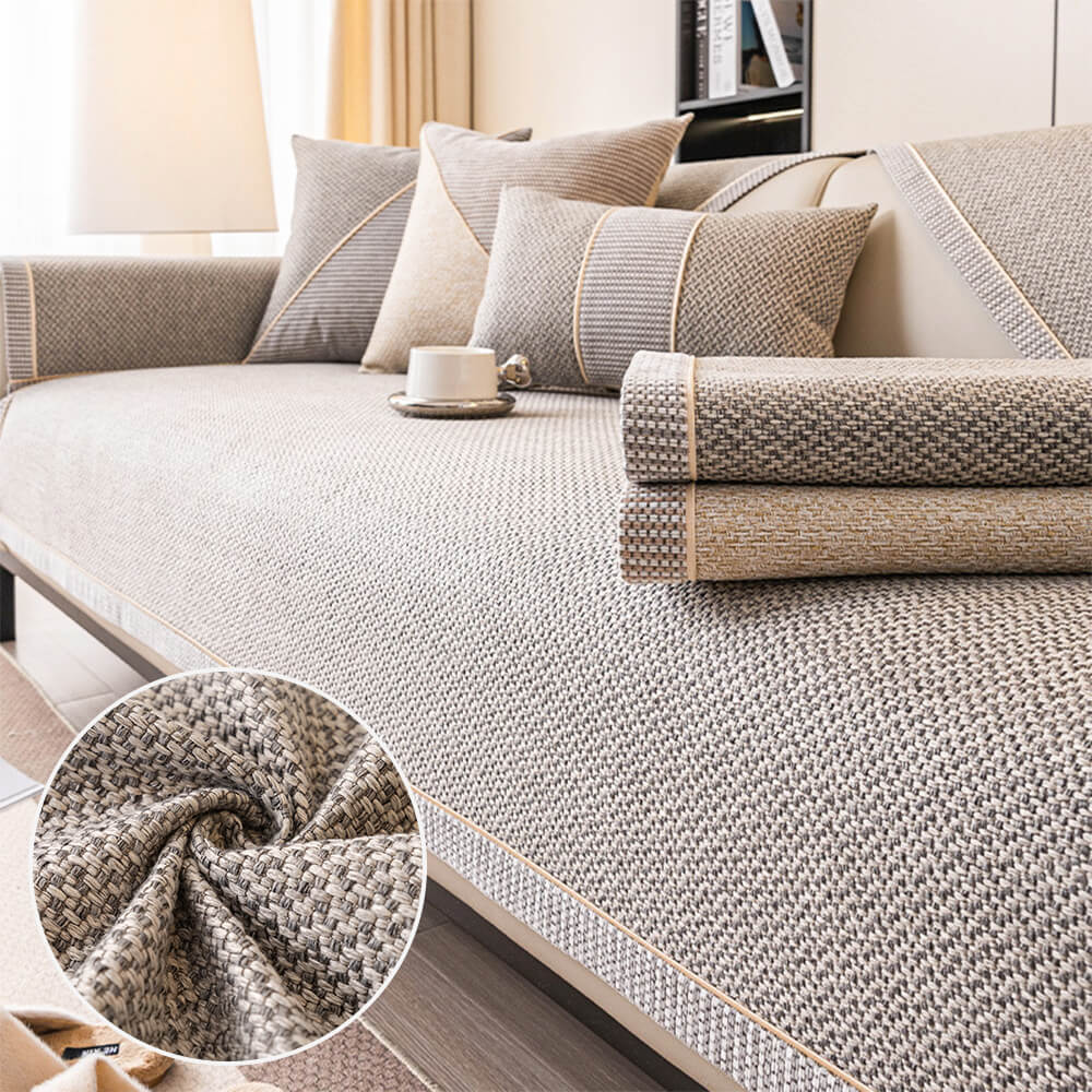 Breathable Woven Cotton Linen Non-Slip Reinforced Couch Cover
