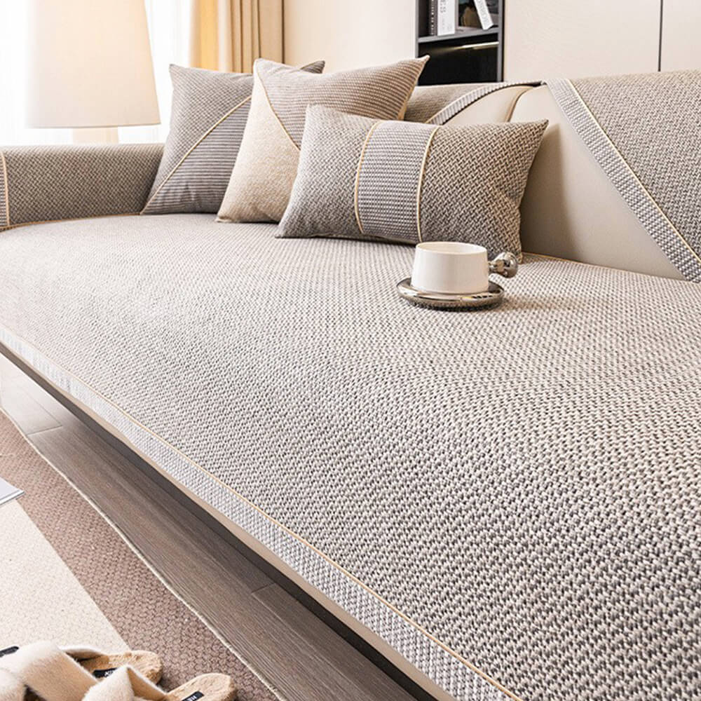 Breathable Woven Cotton Linen Non-Slip Reinforced Couch Cover