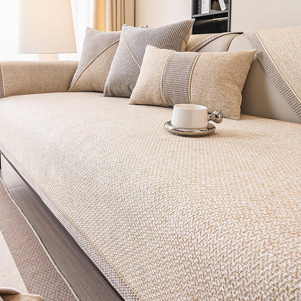 Breathable Woven Cotton Linen Non-Slip Reinforced Couch Cover