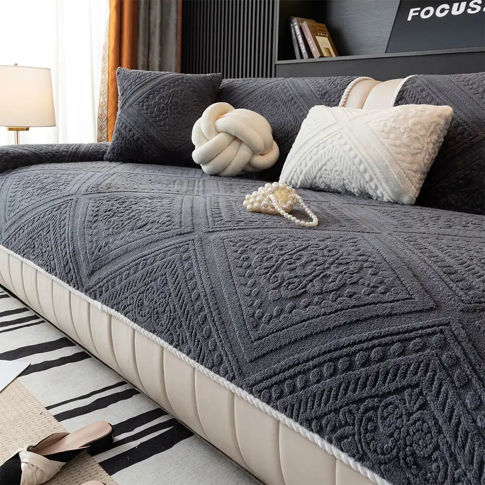 All Season Nordic Style Carved Plush Decorative Non-Slip Cozy Couch Cover