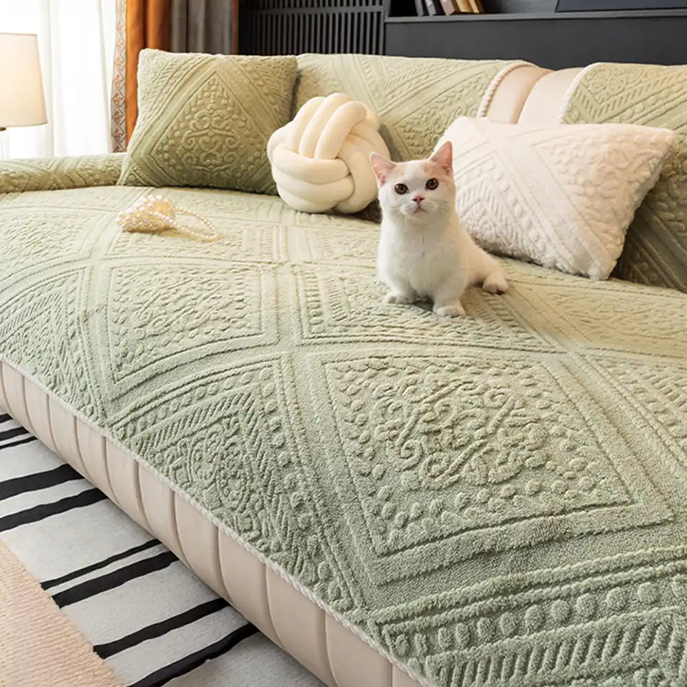 All Season Nordic Style Carved Plush Decorative Non-Slip Cozy Couch Cover