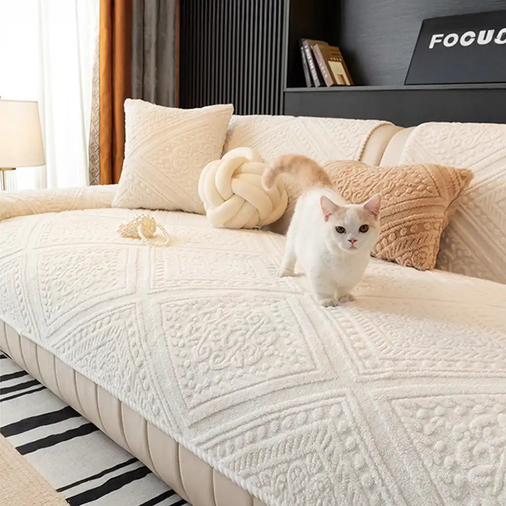 All Season Nordic Style Carved Plush Decorative Non-Slip Cozy Couch Cover