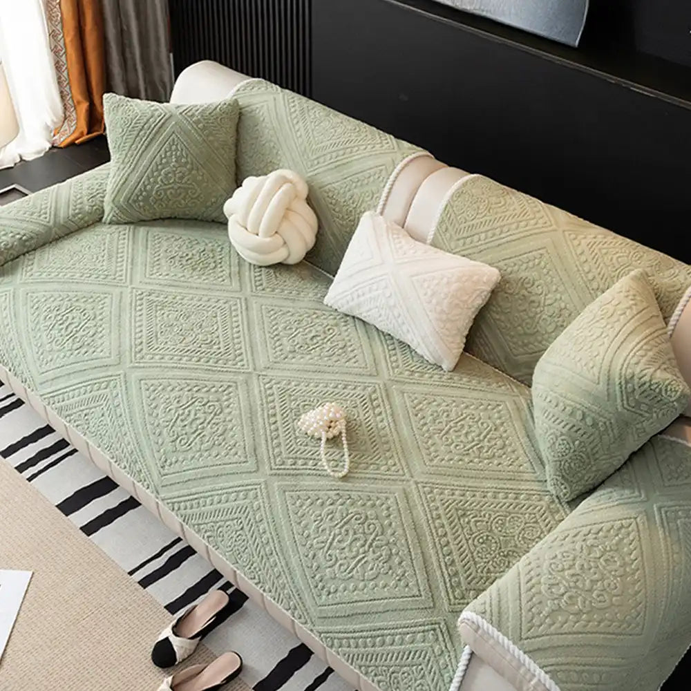 All Season Nordic Style Carved Plush Decorative Non-Slip Cozy Couch Cover