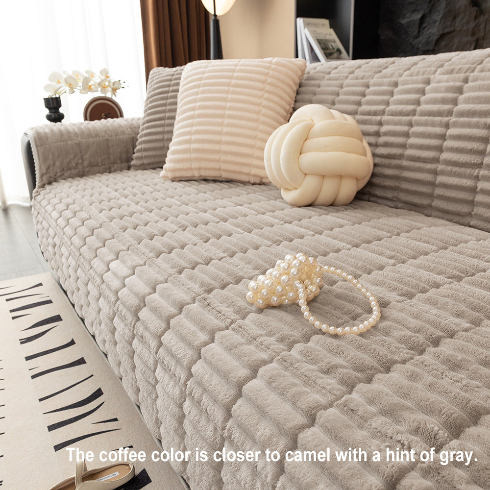 Waterproof One-Piece Cozy Flannel Sofa Protection Non-Slip Stretch Couch Cover