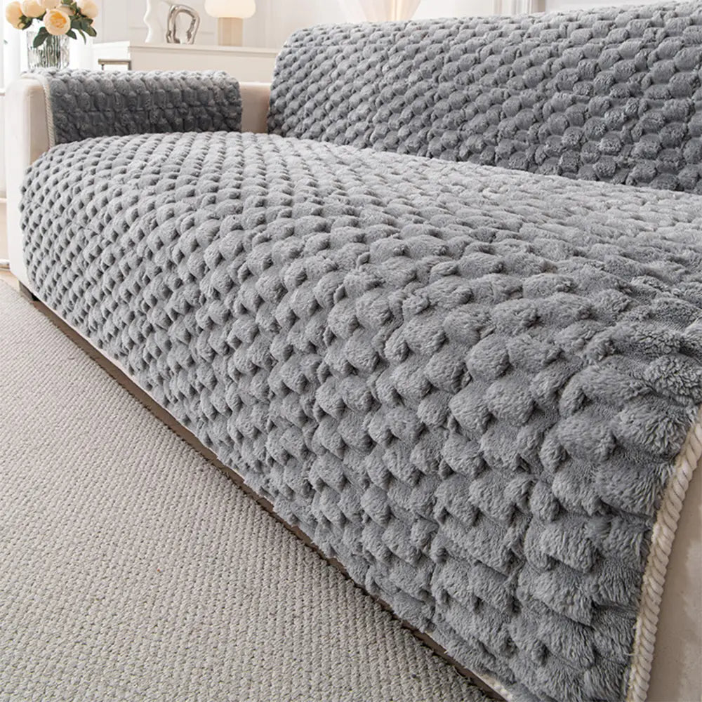 Fuzzy Bubble Plush One-Piece Pet-Friendly Sofa Protection Non-Slip Luxe Couch Cover