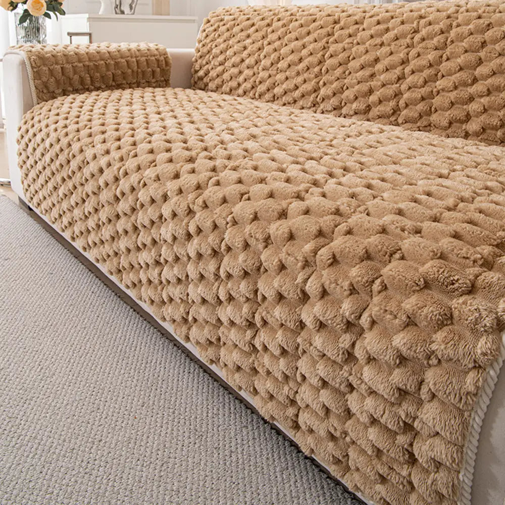 Fuzzy Bubble Plush One-Piece Pet-Friendly Sofa Protection Non-Slip Luxe Couch Cover