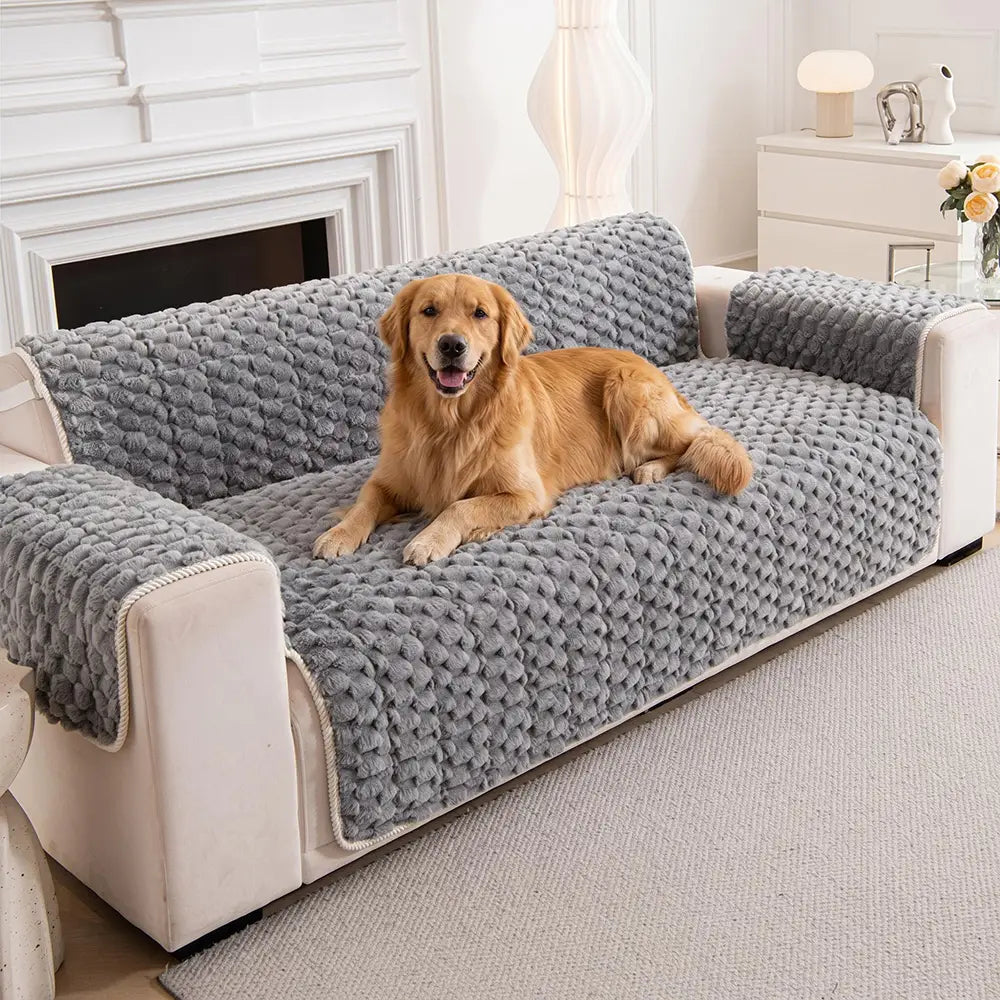 Fuzzy Bubble Plush One-Piece Pet-Friendly Sofa Protection Non-Slip Luxe Couch Cover