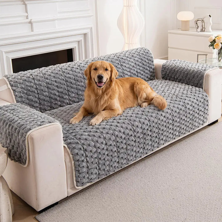 Fuzzy Bubble Plush One-Piece Pet-Friendly Sofa Protection Non-Slip Luxe Couch Cover