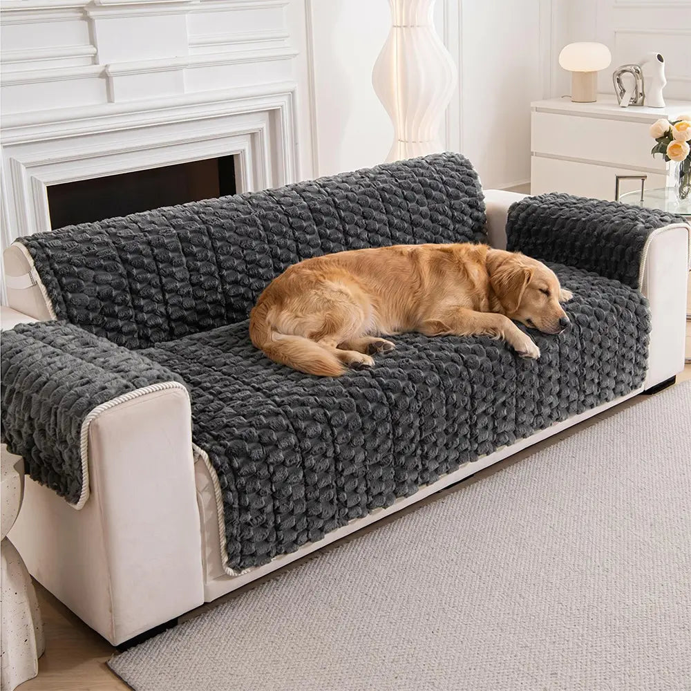Fuzzy Bubble Plush One-Piece Pet-Friendly Sofa Protection Non-Slip Luxe Couch Cover