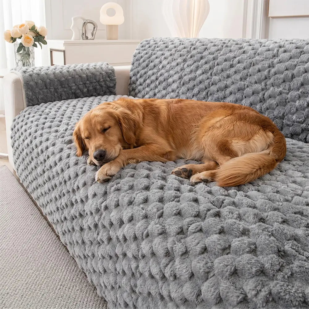 Fuzzy Bubble Plush One-Piece Pet-Friendly Sofa Protection Non-Slip Luxe Couch Cover