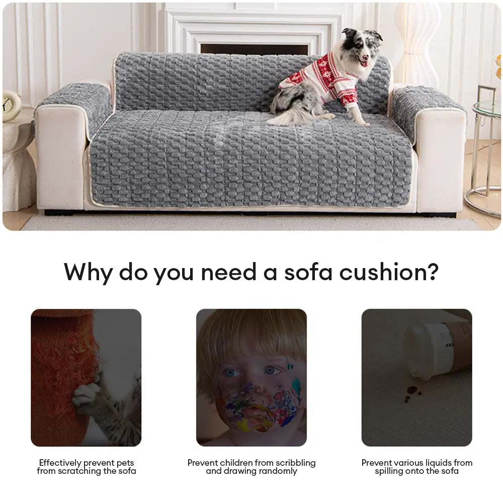 Fuzzy Bubble Plush One-Piece Pet-Friendly Sofa Protection Non-Slip Luxe Couch Cover
