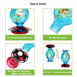 Garden Hanging Bird Feeder | Hand-Blown Glass with Ocean Blue Design | Durable and Functional 1