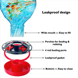 Garden Hanging Bird Feeder | Hand-Blown Glass with Ocean Blue Design | Durable and Functional 2
