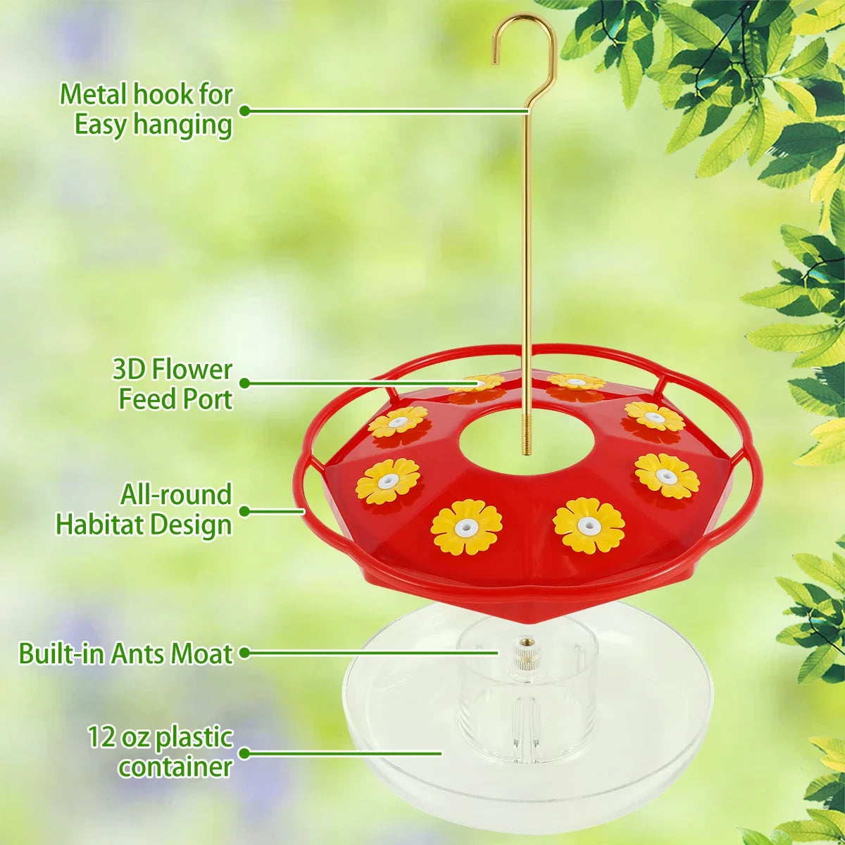 Garden Hummingbird Feeder | Colorful Flower-Shaped Design with 8 Feeding Ports 3