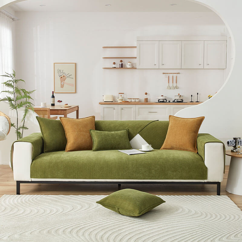 Herringbone Chenille Fabric Furniture Protector Plush Couch Cover