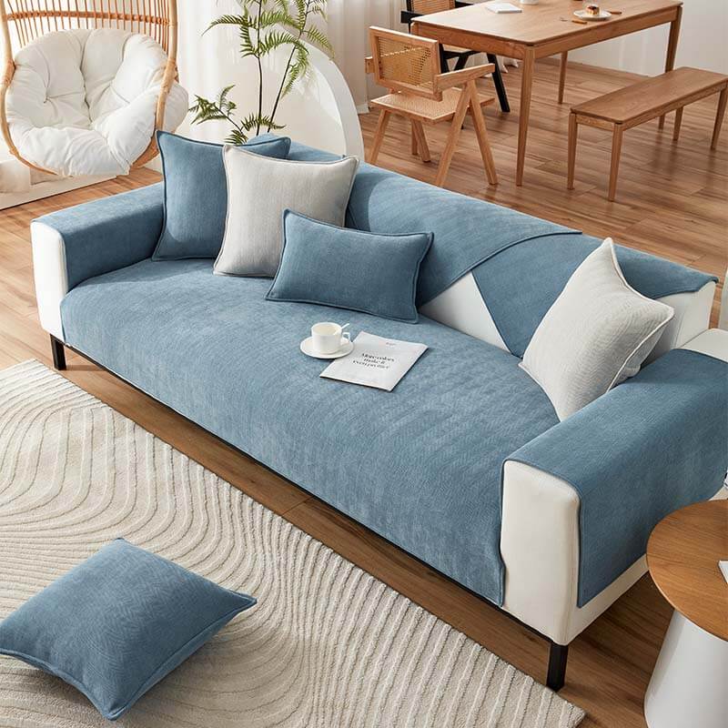 Herringbone Chenille Fabric Furniture Protector Plush Couch Cover
