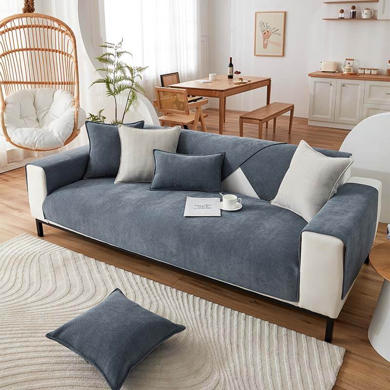 Herringbone Chenille Fabric Furniture Protector Plush Couch Cover