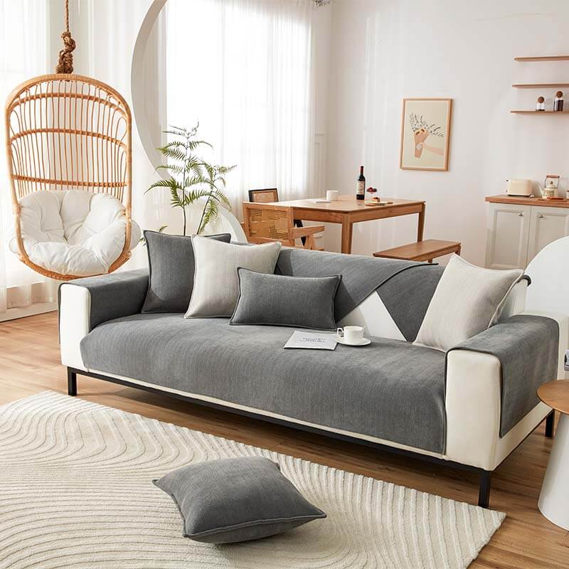 Herringbone Chenille Fabric Furniture Protector Plush Couch Cover
