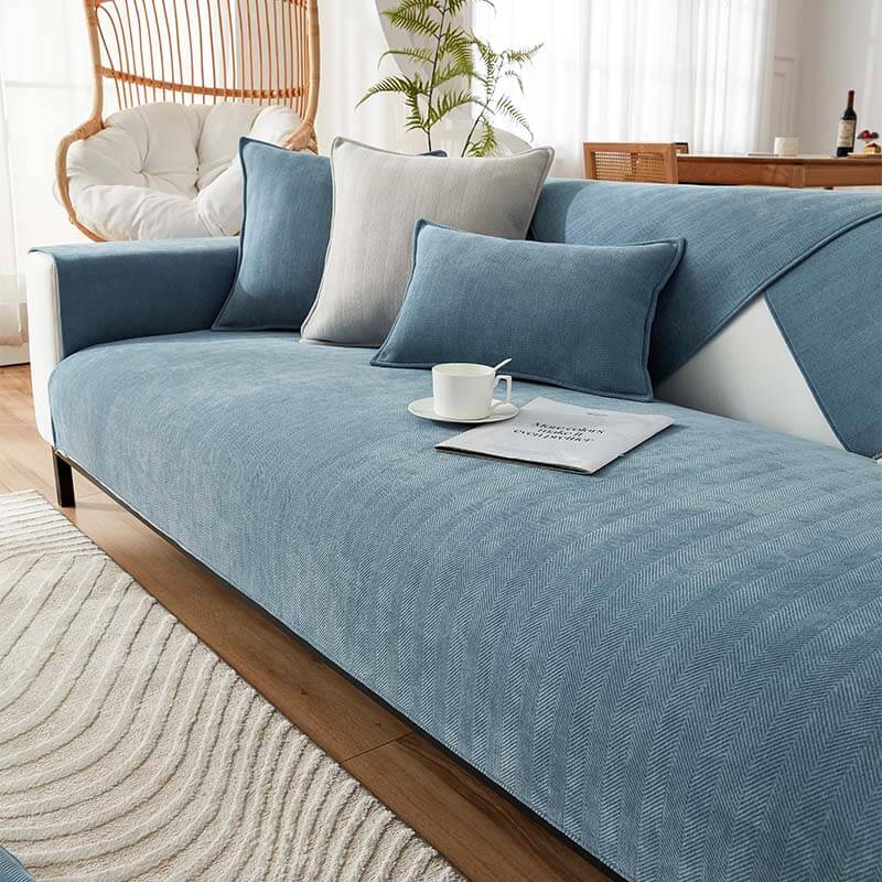 Herringbone Chenille Fabric Furniture Protector Plush Couch Cover