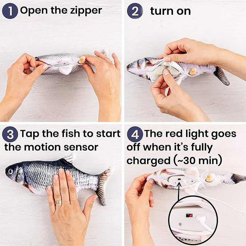 Interactive Cat Toy | USB Rechargeable Plush Fish | Engaging Durable Design for Active Play 2