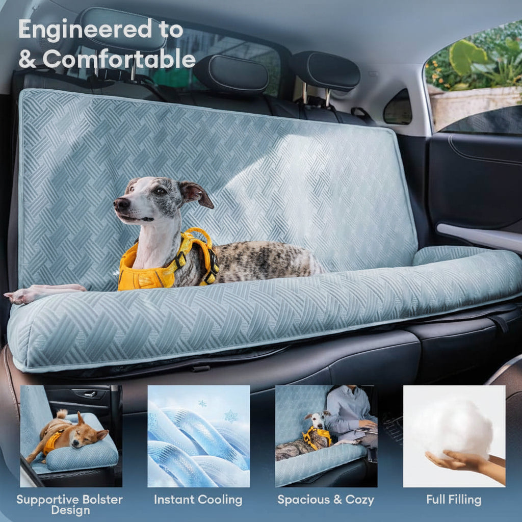 Large Dog Cooling Car Seat Bed | Comfortable Travel Bolster for Hot Weather 6