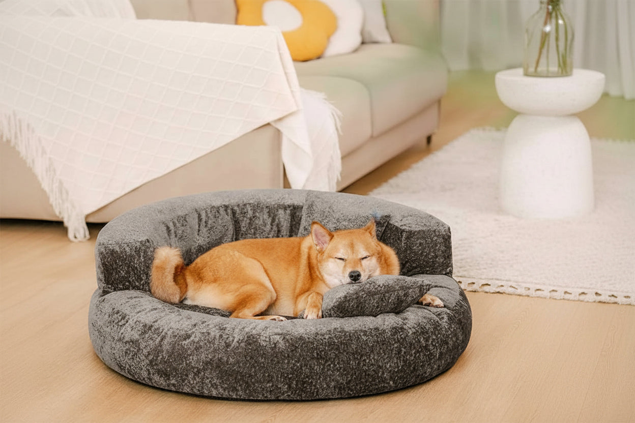 Large Orthopedic Diamond Velvet Dog Bed | Luxurious Cozy Donut Design 9
