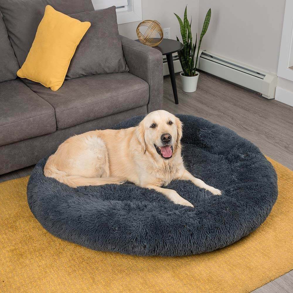 Large Orthopedic Nylon Faux Fur Dog Bed | Soft Cozy Round Design for Joint Relief 1