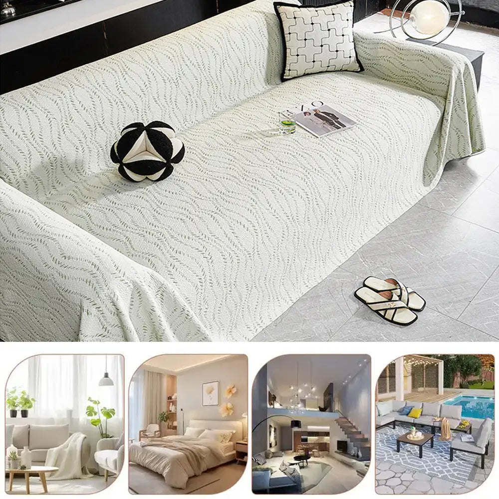 Leaf Pattern Cooling Ice Silk Sofa Protection Large Blanket Comfy Couch Cover