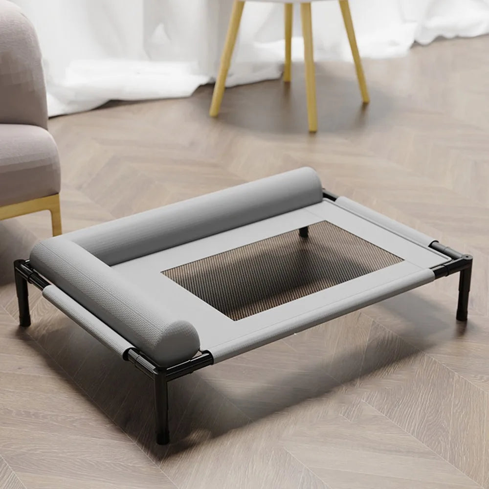 Mesh Elevated Dog Bed | Breathable Raised Pet Cot with Removable Pillow for Patio Sunbathing