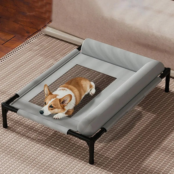Mesh Elevated Dog Bed | Breathable Raised Pet Cot with Removable Pillow for Patio Sunbathing