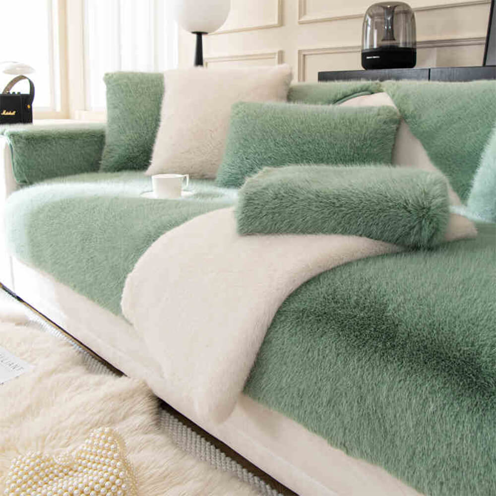 Warm Thick Faux Fur Sofa Protector Non-Slip Deluxe Couch Cover