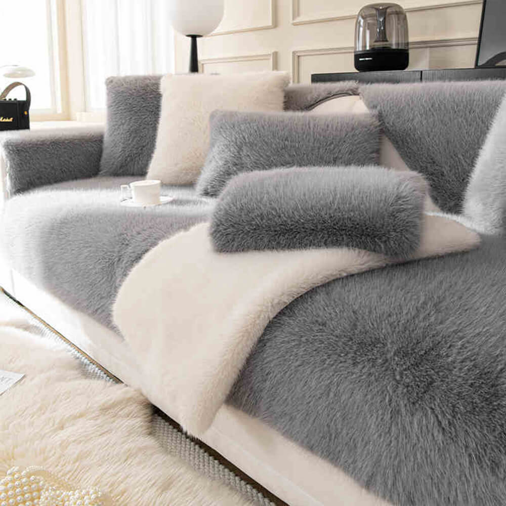 Warm Thick Faux Fur Sofa Protector Non-Slip Deluxe Couch Cover
